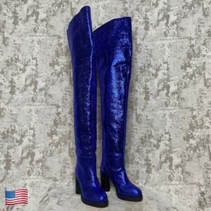 Isabel Marant Lurna Thigh High Boots in Blue Metallic